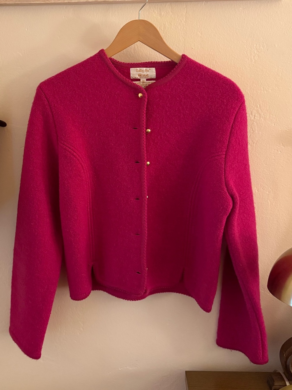 Tally Ho Hot Pink Boiled Wool Button-Front Wool Tyrolean Jacket Cardigan